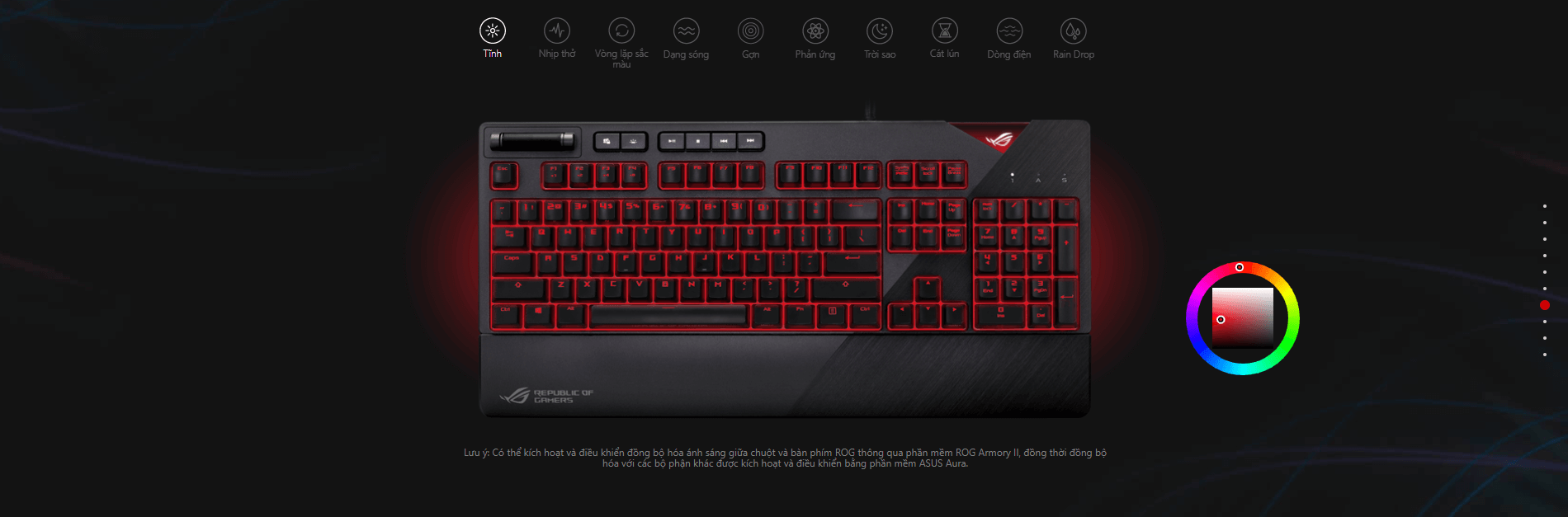 Keyboard ASUS ROG Strix Flare Cherry Blue switch có hệ thống led RGB Aura sync